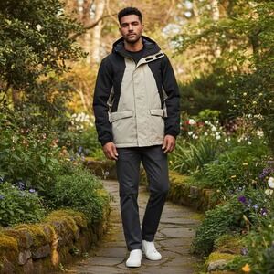 Y2K H&M Mens Sz M Water Repellent Hooded Gorpcore Mountain Parka 6 pockets